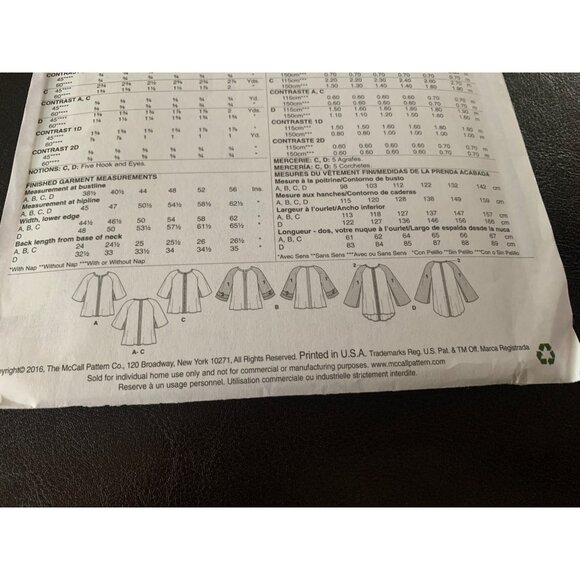 McCall's Misses Shirt Sewing Pattern Sz Lg - XXL M7362 - Uncut - Picture 6 of 9